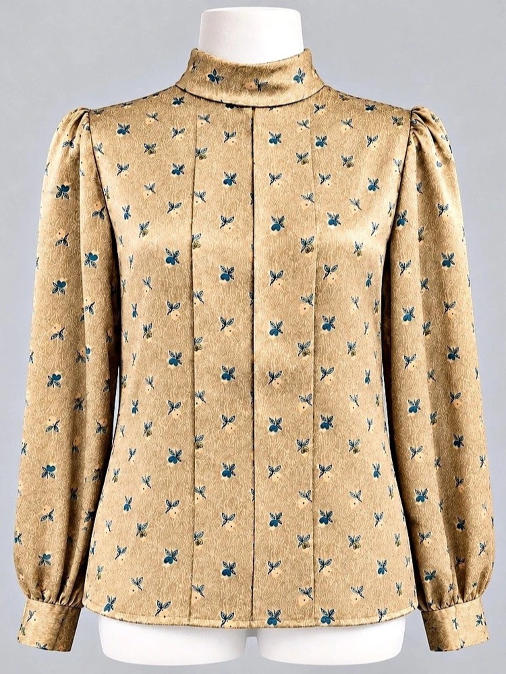 Vintage Jonathan Martin Floral High Neck Blouse Puff Sleeve 7/8